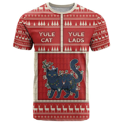 Yule Cat And Yule Lads T-Shirt Cute Retro Style Graphic Tee
