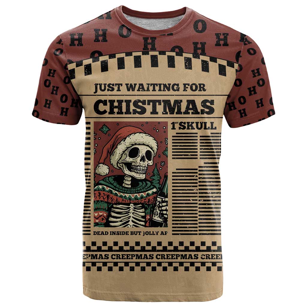 Skull Christmas T-Shirt Newspaper Retro Style Graphic Tee