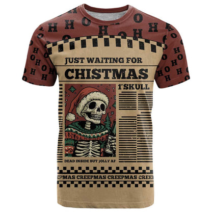 Skull Christmas T-Shirt Newspaper Retro Style Graphic Tee
