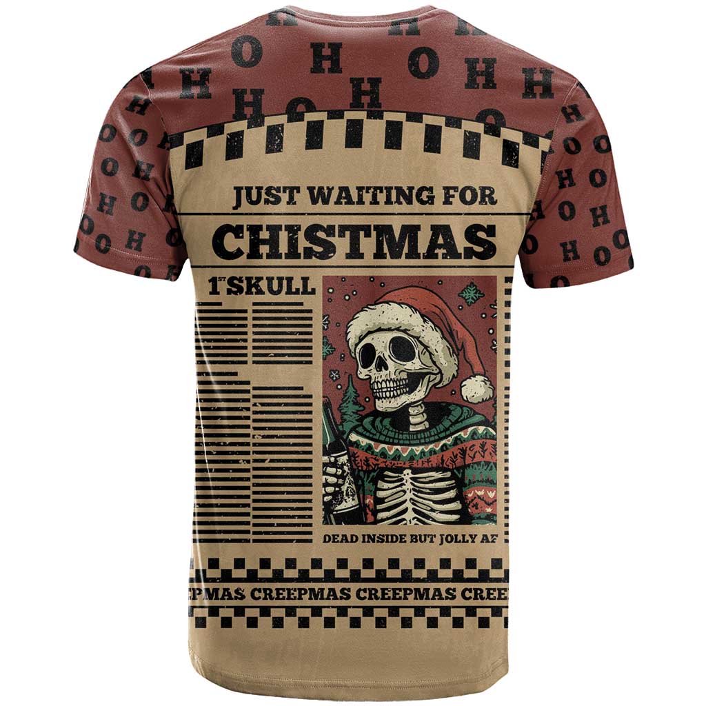 Skull Christmas T-Shirt Newspaper Retro Style Graphic Tee