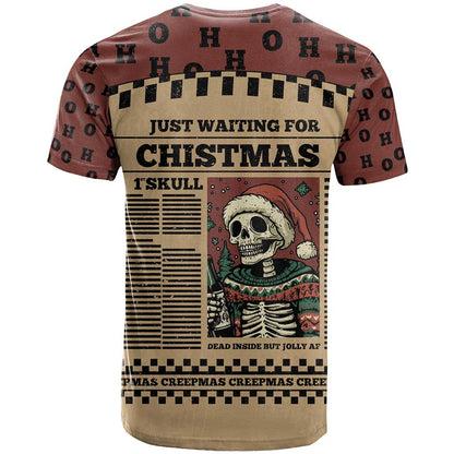 Skull Christmas T-Shirt Newspaper Retro Style Graphic Tee