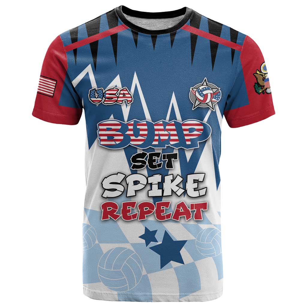 Custom USA Volleyball T-Shirt Bump Set Spike Repeat Graphic Tee