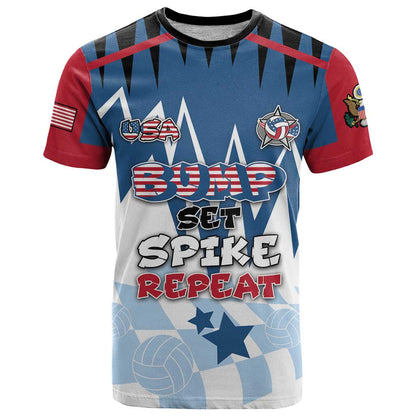 Custom USA Volleyball T-Shirt Bump Set Spike Repeat Graphic Tee