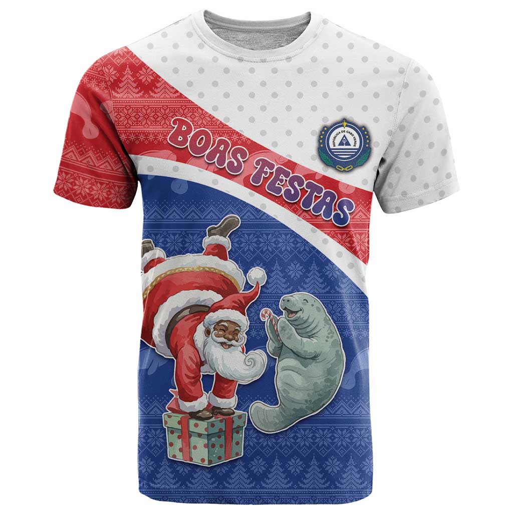 Personalized Cape Verde Christmas T-Shirt Black Santa Clause With The Manatee Graphic Tee