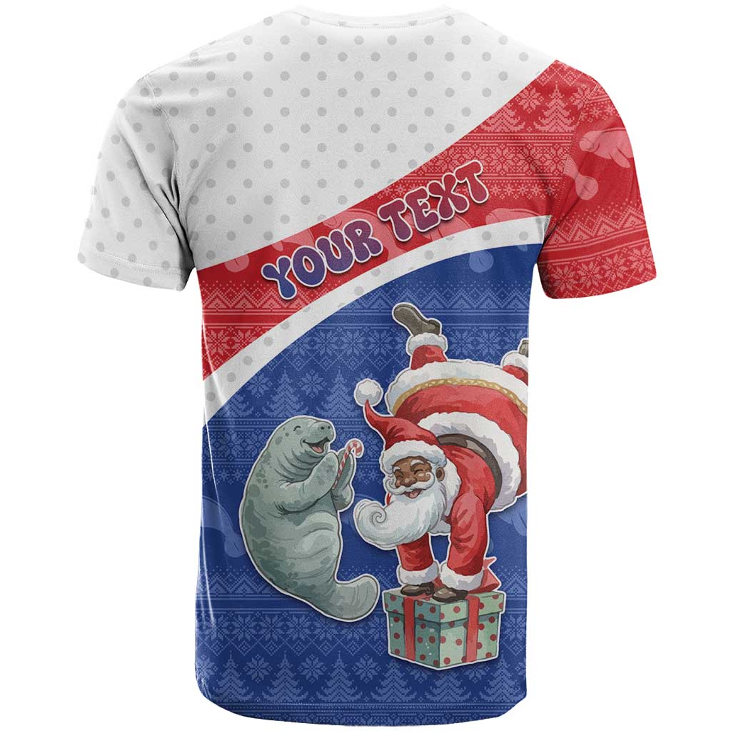 Personalized Cape Verde Christmas T-Shirt Black Santa Clause With The Manatee Graphic Tee