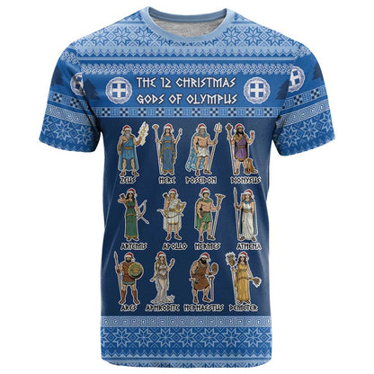 Greece Christmas T-Shirt The Twelve Gods Of Olympus Graphic Tee