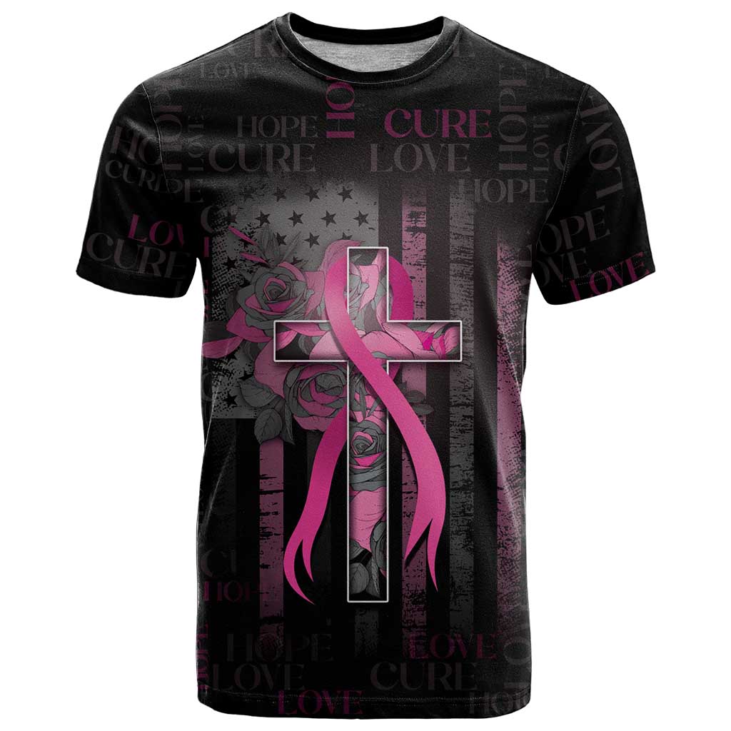 Personalized American Breast Cancer T-Shirt Hope And Cure Cross Graphic Tee