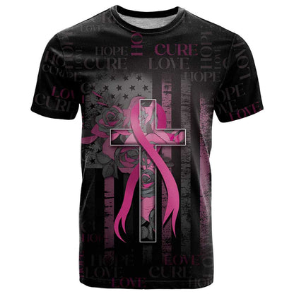 Personalized American Breast Cancer T-Shirt Hope And Cure Cross Graphic Tee
