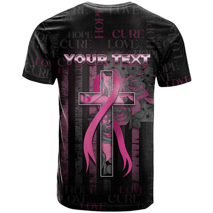 Personalized American Breast Cancer T-Shirt Hope And Cure Cross Graphic Tee