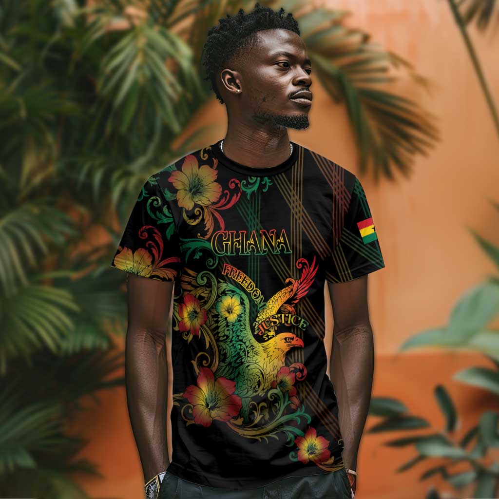 Personalized Ghana T-Shirt Eagle Of Freedom And Justice Graphic Tee