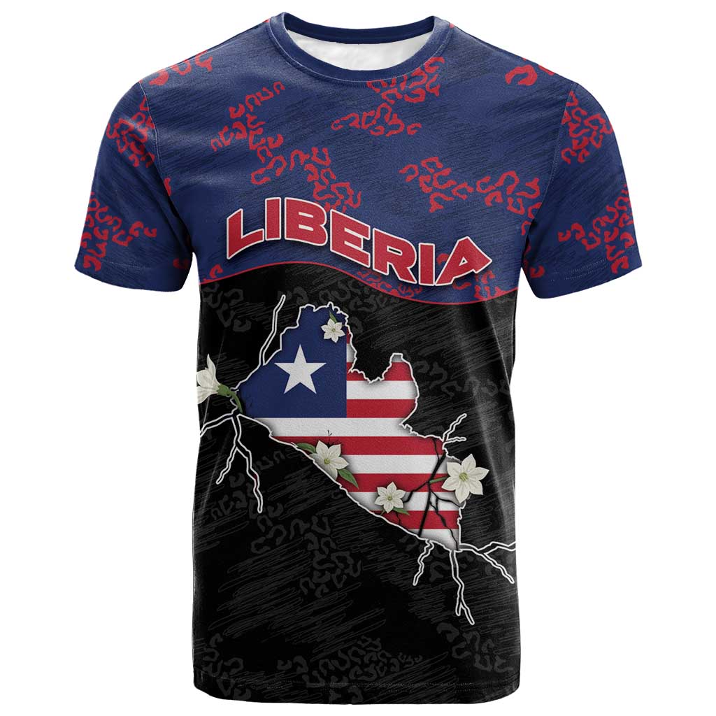 Personalized Liberia T-Shirt Map With Pepper Flowers Scratch Texture Graphic Tee
