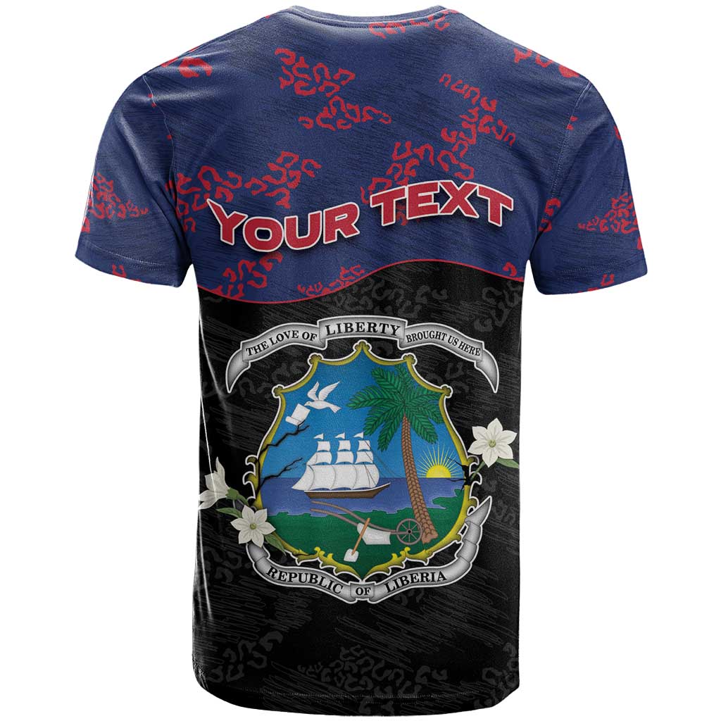 Personalized Liberia T-Shirt Map With Pepper Flowers Scratch Texture Graphic Tee
