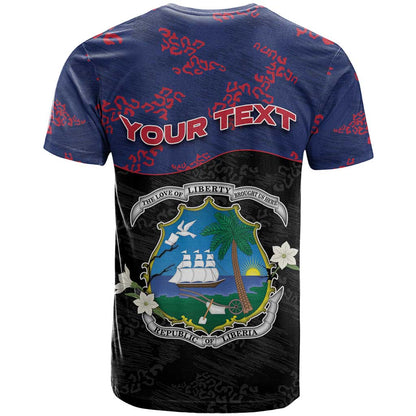 Personalized Liberia T-Shirt Map With Pepper Flowers Scratch Texture Graphic Tee
