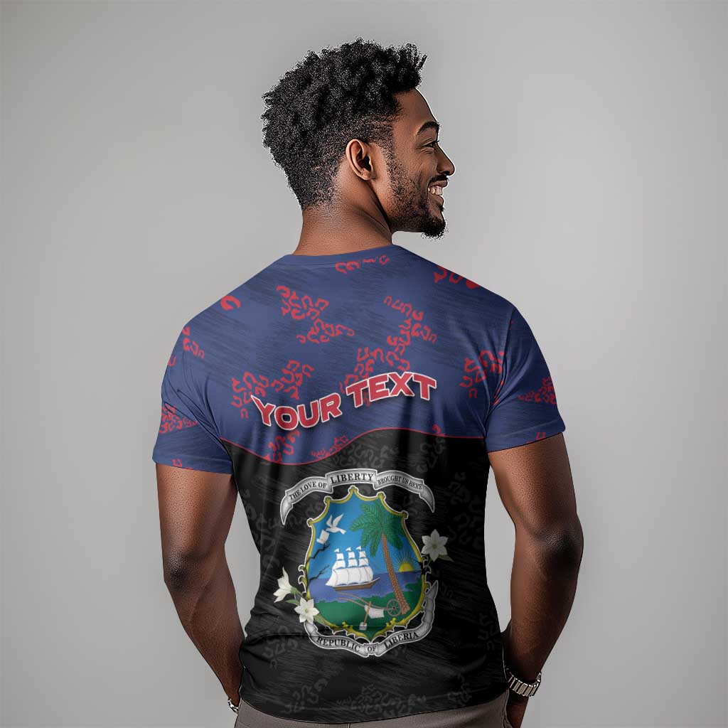 Personalized Liberia T-Shirt Map With Pepper Flowers Scratch Texture Graphic Tee