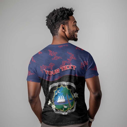 Personalized Liberia T-Shirt Map With Pepper Flowers Scratch Texture Graphic Tee