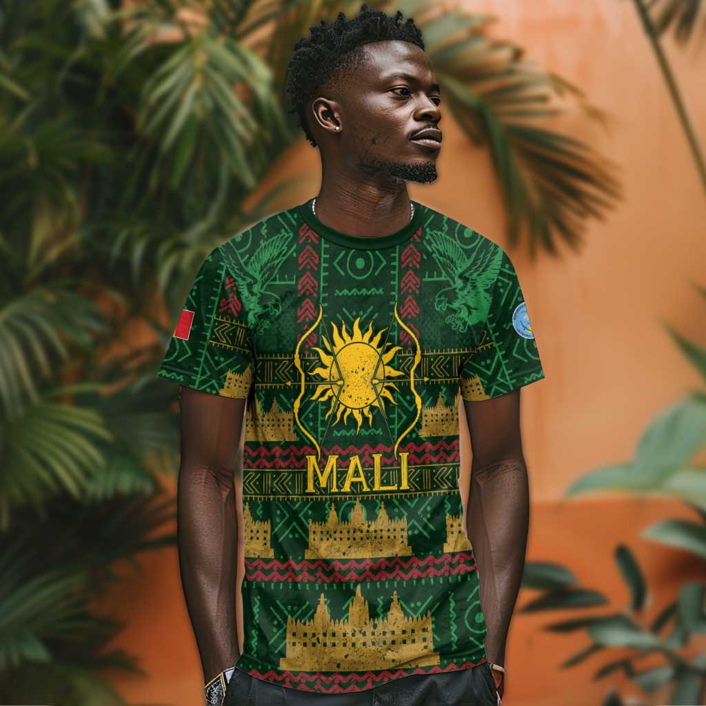 Mali T-Shirt Golden Sun And Mosque Patterns Retro Style Graphic Tee