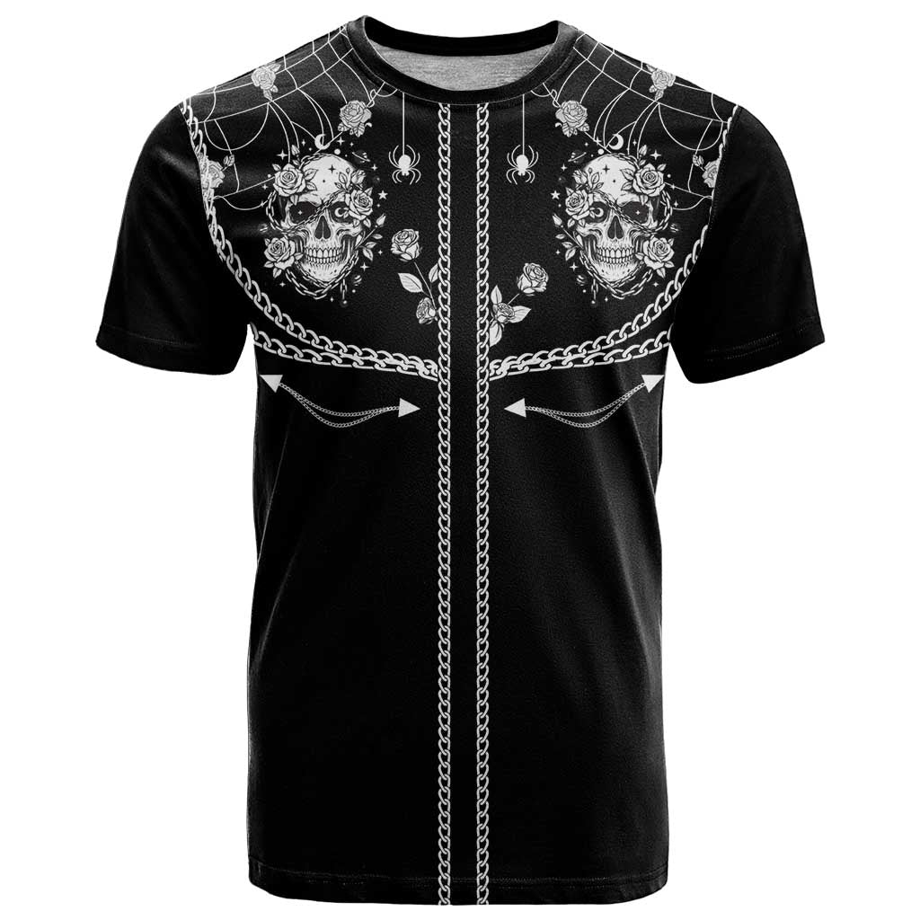 Western Gothic Yoke T-Shirt Skull Rose With Spider Graphic Tee