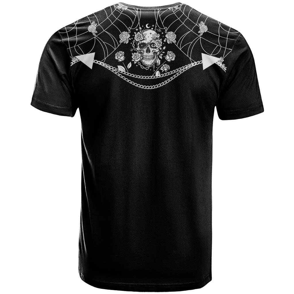 Western Gothic Yoke T-Shirt Skull Rose With Spider Graphic Tee