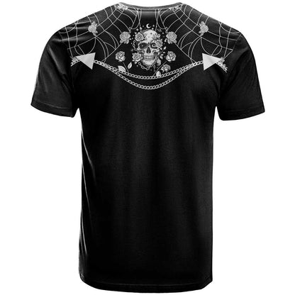 Western Gothic Yoke T-Shirt Skull Rose With Spider Graphic Tee
