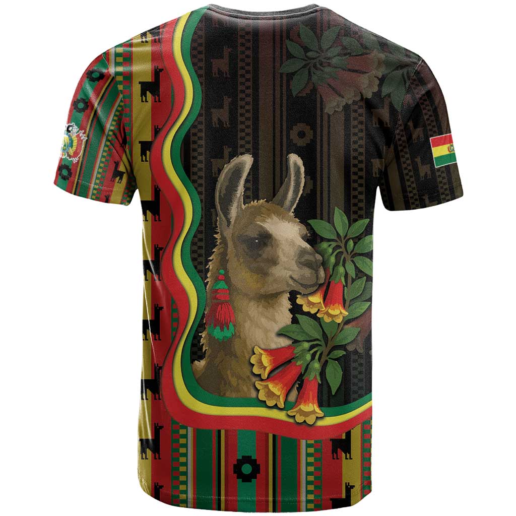 Bolivia T-Shirt The Llama With Kantuta Over Andean Patterns Graphic Tee