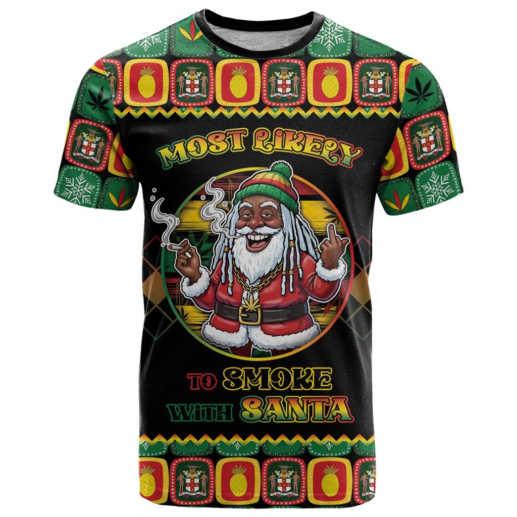 Jamaica Christmas T-Shirt Most Likely To Smoke With Santa Graphic Tee