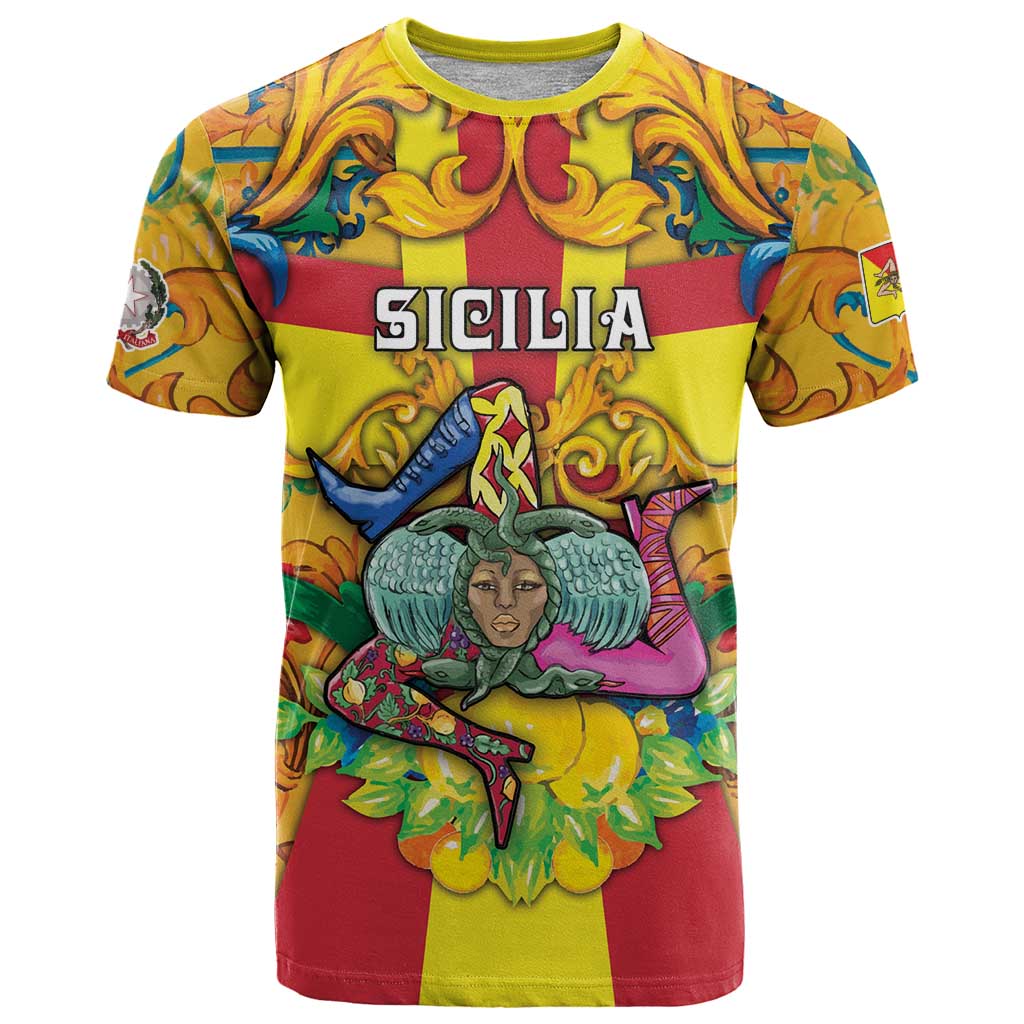 Personalized Italy Sicily T-Shirt Gorgoneion Baroque Patterns Graphic Tee