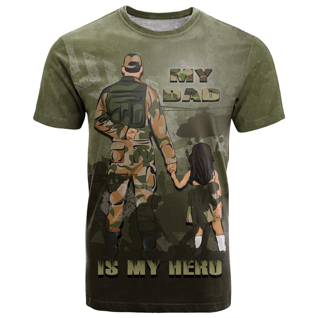 Military Fathers Day T-Shirt My Dad Is My Hero Graphic Tee