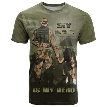 Military Fathers Day T-Shirt My Dad Is My Hero Graphic Tee