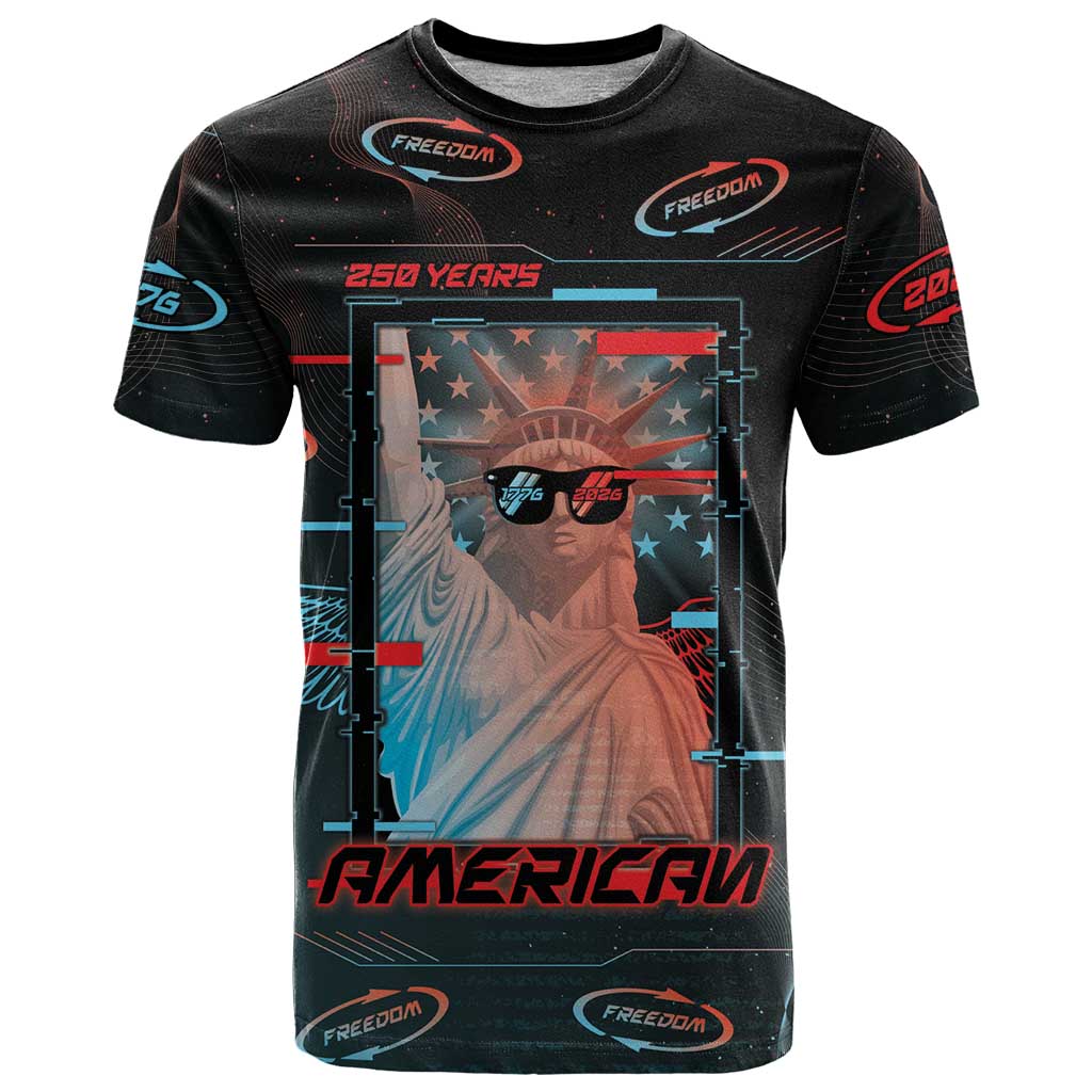 United States 250th Anniversary T-Shirt Statue Of Liberty Cyberpunk Style Graphic Tee