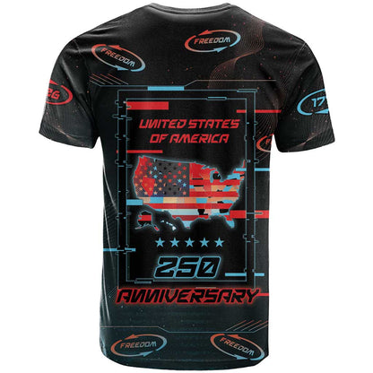United States 250th Anniversary T-Shirt Statue Of Liberty Cyberpunk Style Graphic Tee