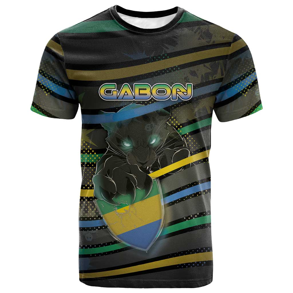 Personalized Gabon T-Shirt Panther Strike Striped Style Graphic Tee