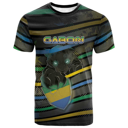 Personalized Gabon T-Shirt Panther Strike Striped Style Graphic Tee