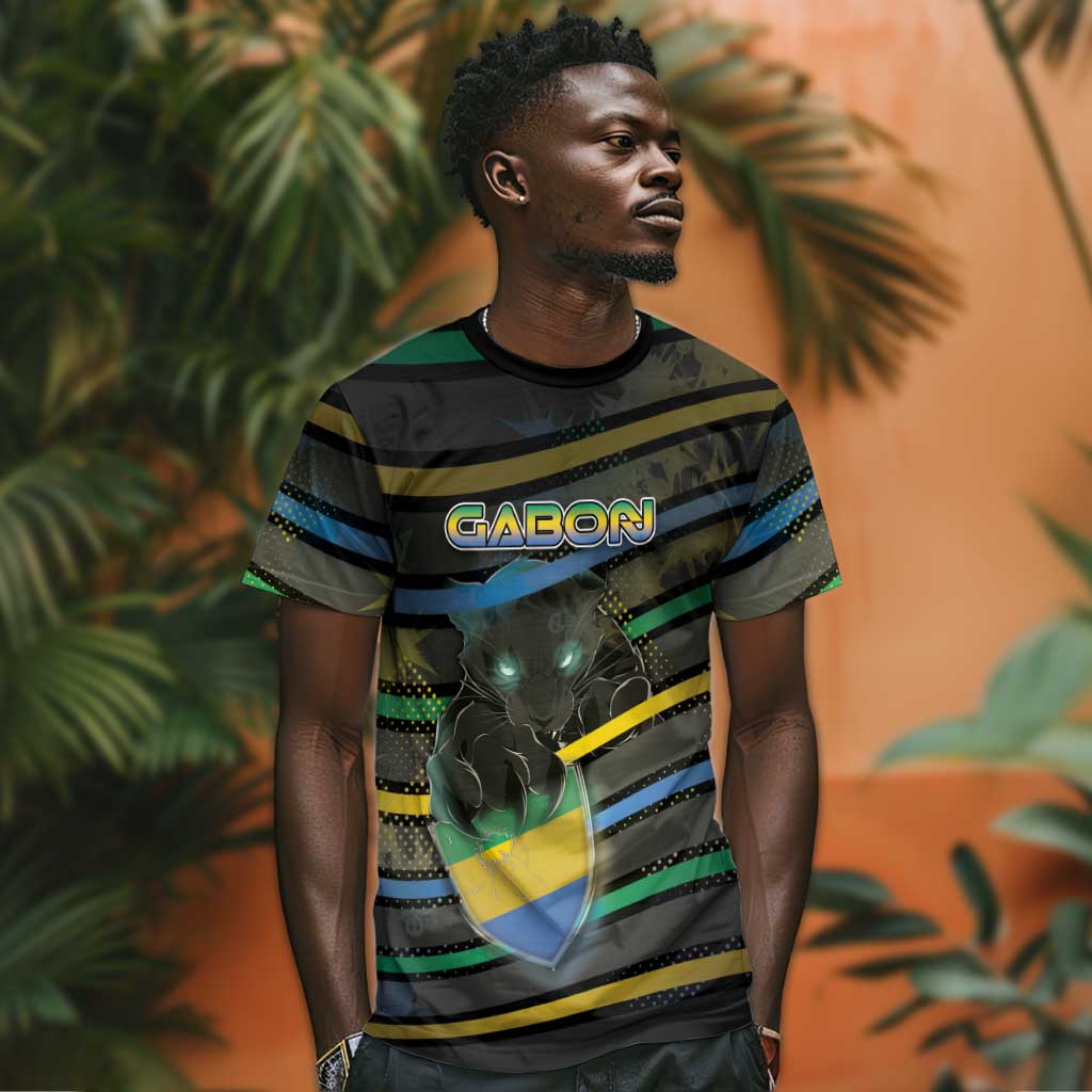 Personalized Gabon T-Shirt Panther Strike Striped Style Graphic Tee