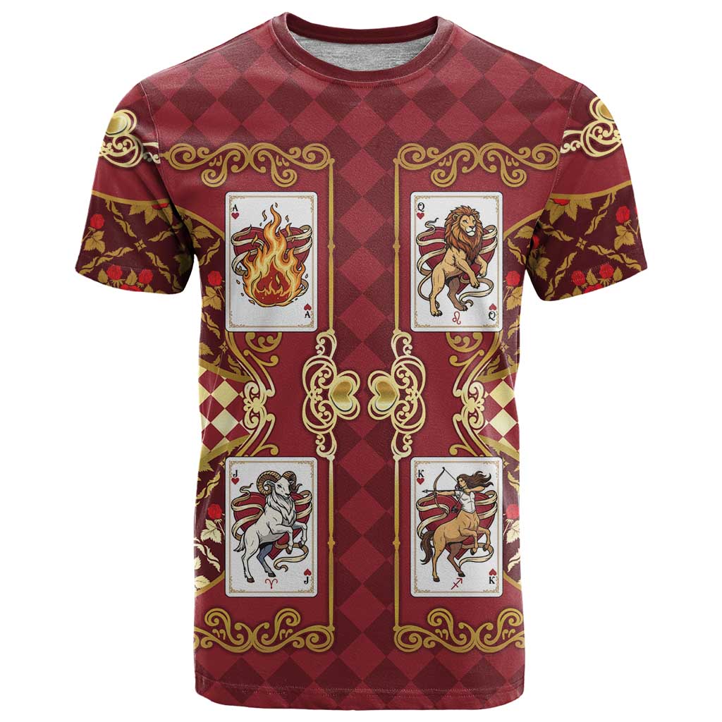 Zodiac Signs T-Shirt The Fire Element Baroque Hearts Card Graphic Tee