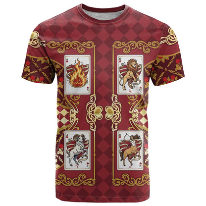 Zodiac Signs T-Shirt The Fire Element Baroque Hearts Card Graphic Tee
