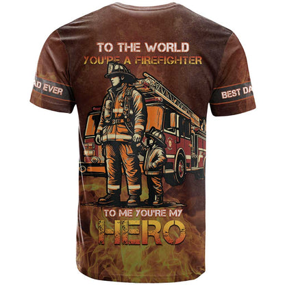 Firefighter Fathers Day T-Shirt Best Dad Ever Graphic Tee