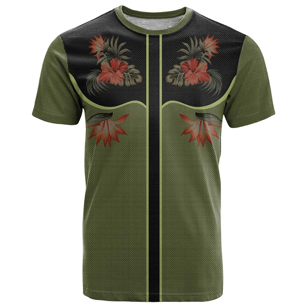 Western Yoke T-Shirt Tropical Hibiscus Cowboy Style Graphic Tee