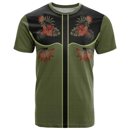 Western Yoke T-Shirt Tropical Hibiscus Cowboy Style Graphic Tee