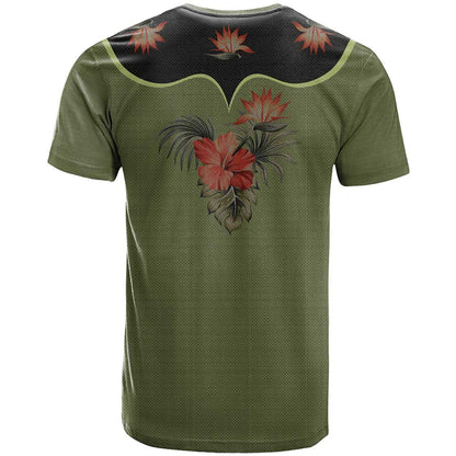 Western Yoke T-Shirt Tropical Hibiscus Cowboy Style Graphic Tee
