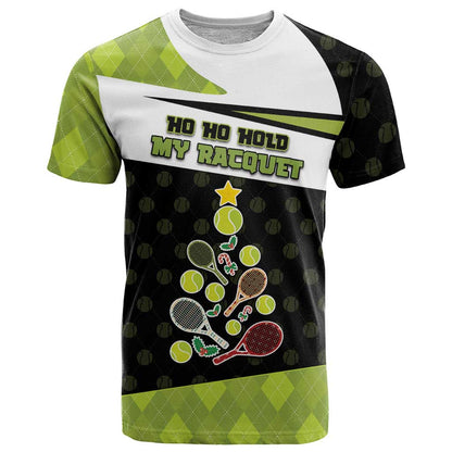 Personalized Tennis Christmas T-Shirt Ho Ho Hold My Racquet Graphic Tee