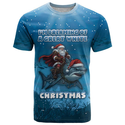 Merry Sharkmas T-Shirt I Am Dreaming Of A Great White Christmas Graphic Tee