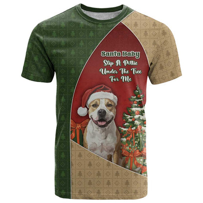 Merry Pitmas T-Shirt Santa Baby Slip A Pittie Under The Tree For Me Graphic Tee
