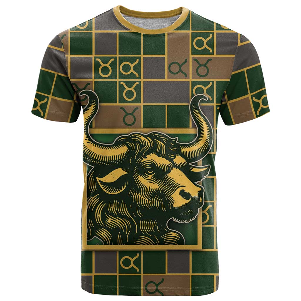 Custom Taurus Zodiac T-Shirt Checkered Pattern Graphic Tee