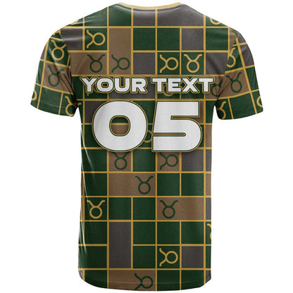Custom Taurus Zodiac T-Shirt Checkered Pattern Graphic Tee