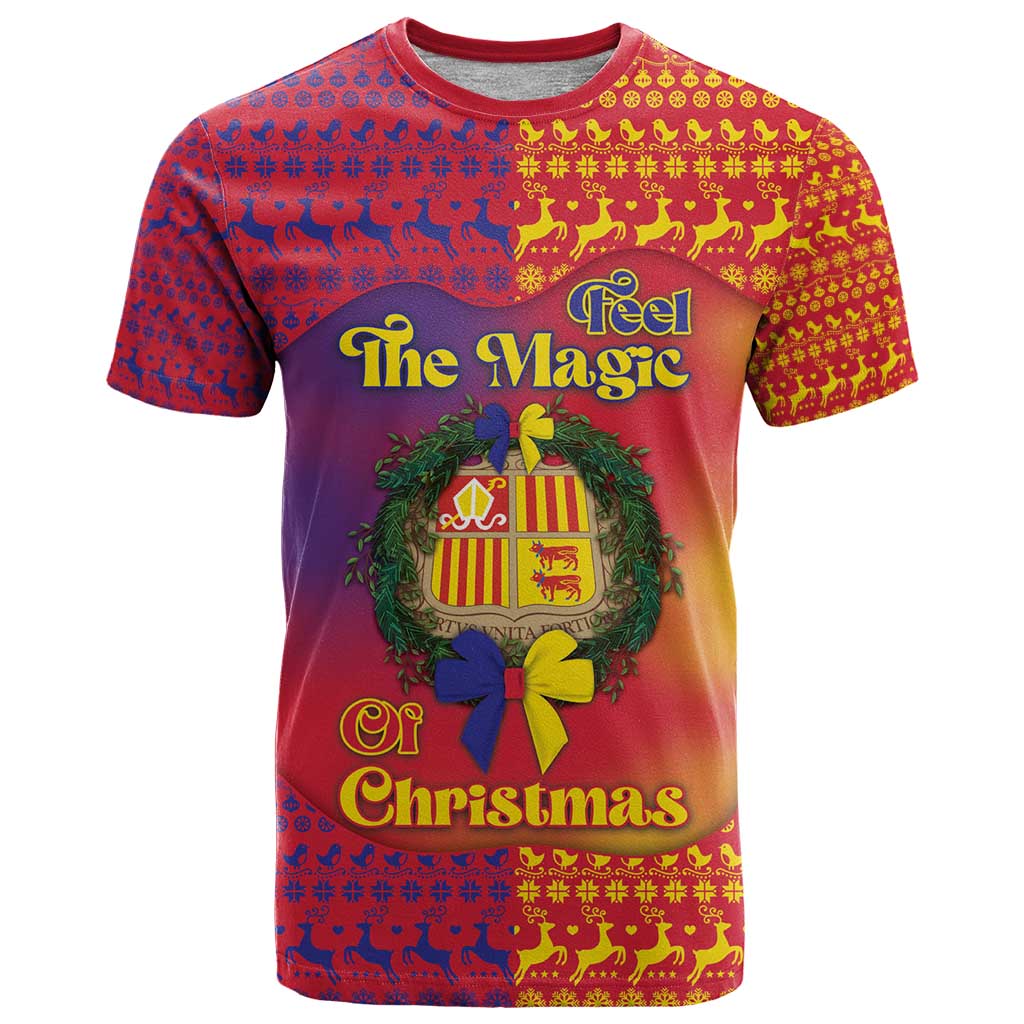 Andorra Christmas T-Shirt Coat Of Arms With Wreath Xmas Graphic Tee