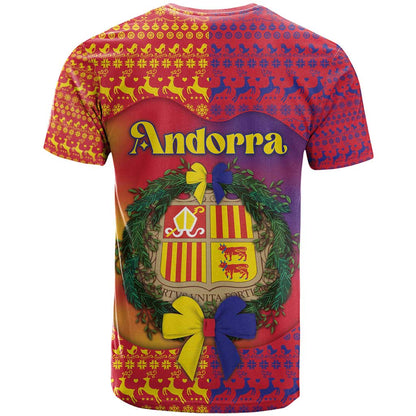 Andorra Christmas T-Shirt Coat Of Arms With Wreath Xmas Graphic Tee
