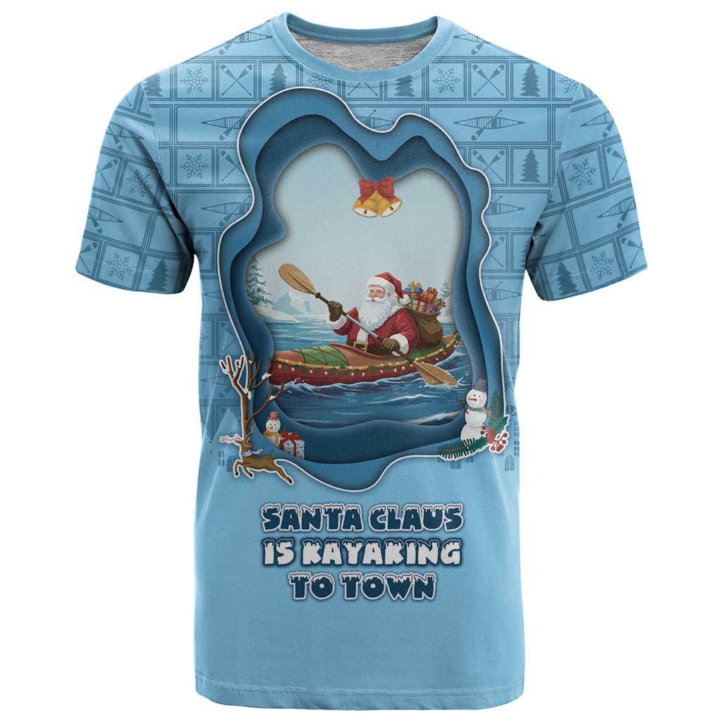 Santa Claus Is Kayaking To Town T-Shirt Merry Christmas Graphic Tee