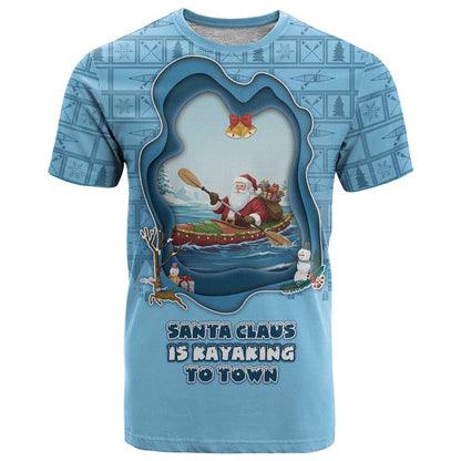 Santa Claus Is Kayaking To Town T-Shirt Merry Christmas Graphic Tee