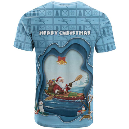 Santa Claus Is Kayaking To Town T-Shirt Merry Christmas Graphic Tee
