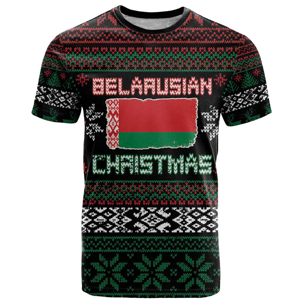 Belarus Christmas T-Shirt Flag With Belarusian Patterns Graphic Tee